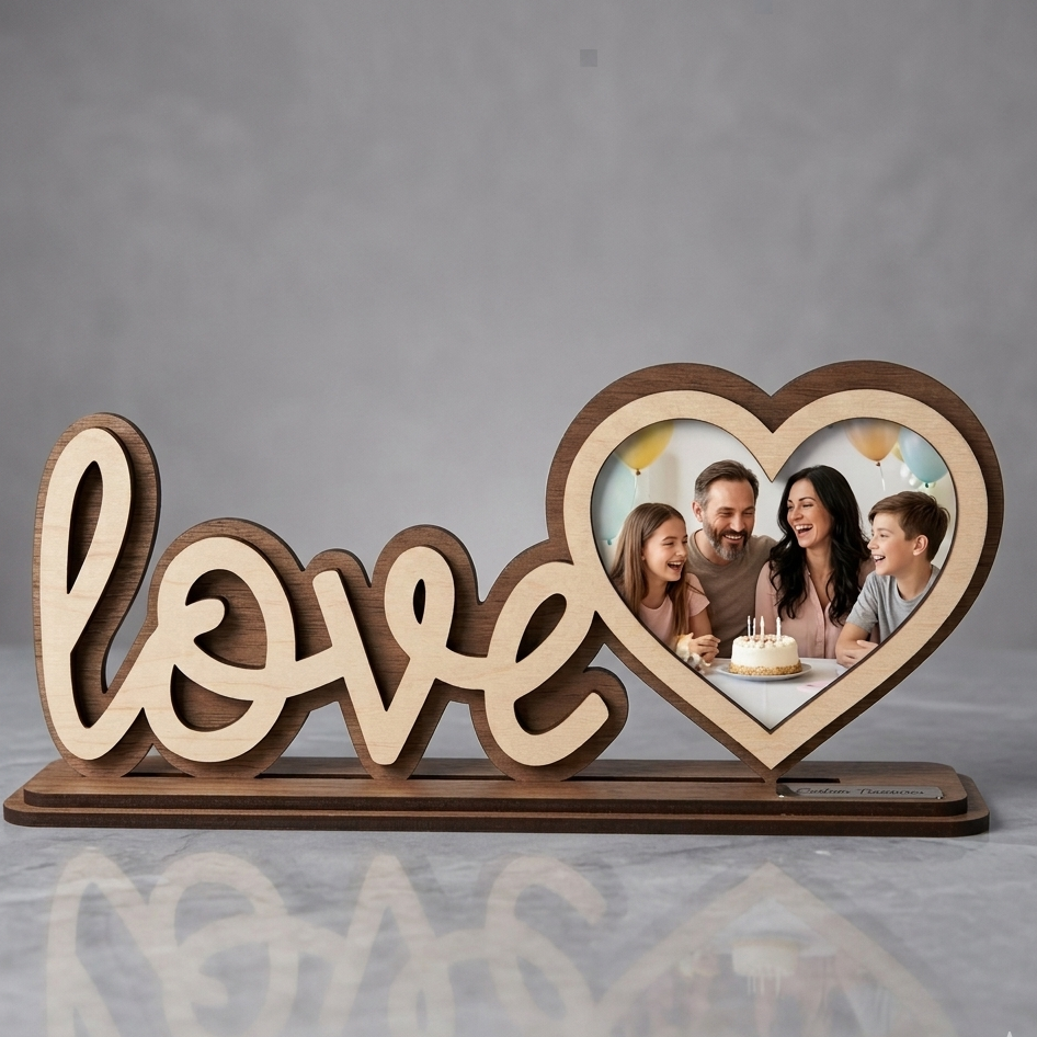 Personalized Heart & Script Tabletop Photo Stand