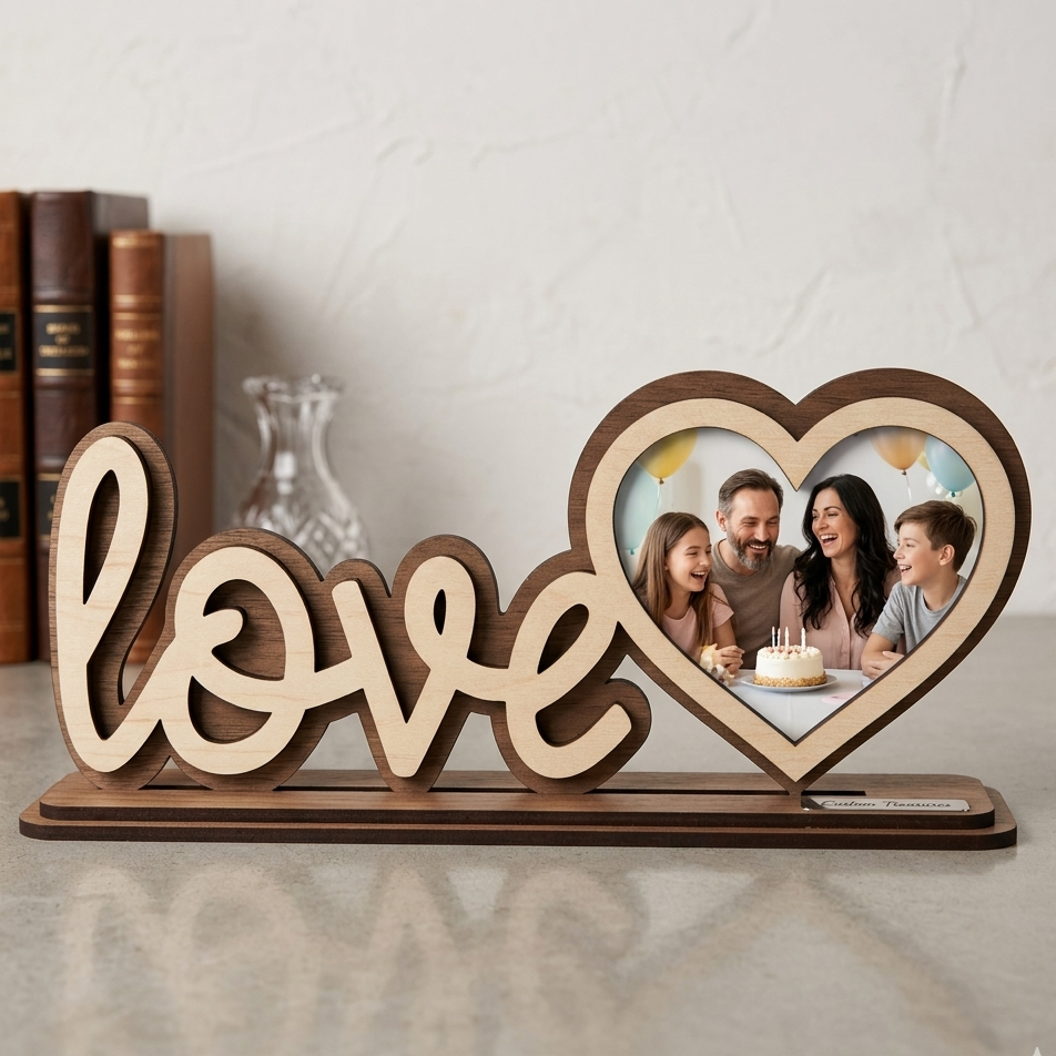 Personalized Heart & Script Tabletop Photo Stand